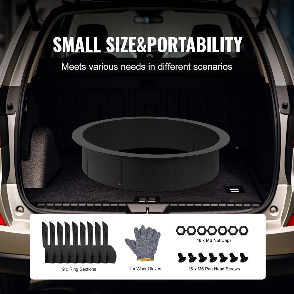 VEVOR Fire Pit Ring, 44-Inch Outer/39-Inch Inner Diameter, 10inch Height 2.5mm Thick Fire Pit Insert, Heavy Duty Carbon Steel Liner DIY Campfire Ring above or In-Ground, for Outdoor Camping, Bonfires