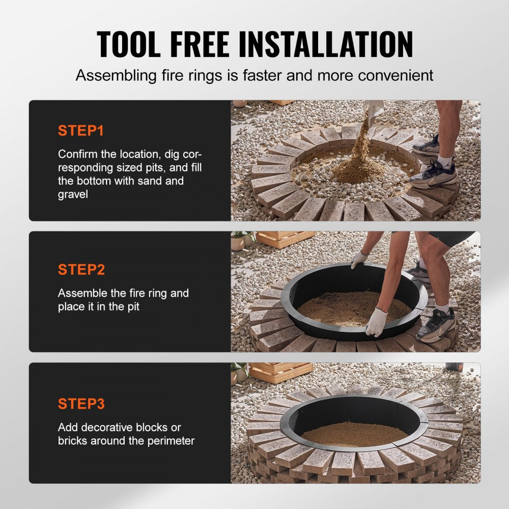 VEVOR Fire Pit Ring, 45-Inch Outer/39-Inch Inner Diameter, 10inch Height Fire Pit Insert, Heavy Duty Carbon Steel Liner DIY Campfire Ring above or In-Ground, for Outdoor Camping, Bonfires