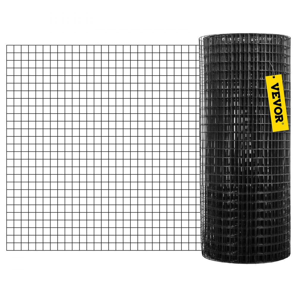 VEVOR Hardware Cloth, 24\" x50\' & 1\"x1\" Mesh Size, Galvanized Steel Vinyl Coated 16 Gauge Welded Wire with A Cutting Plier & A Pair of Fabric Gloves, for Garden Fencing & Pet Enclosures, Black