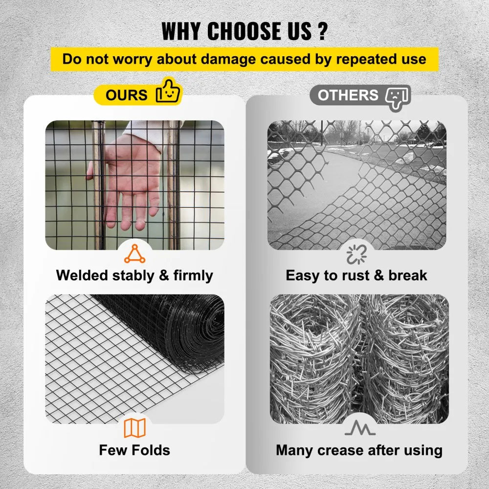 VEVOR Hardware Cloth, 36" x 50' & 1"x1" Mesh Size, Galvanized Steel Vinyl Coated 16 Gauge Chicken Wire Fencing with A Cutting Plier & A Pair of Fabric Gloves, for Garden Fencing & Pet Enclosures,