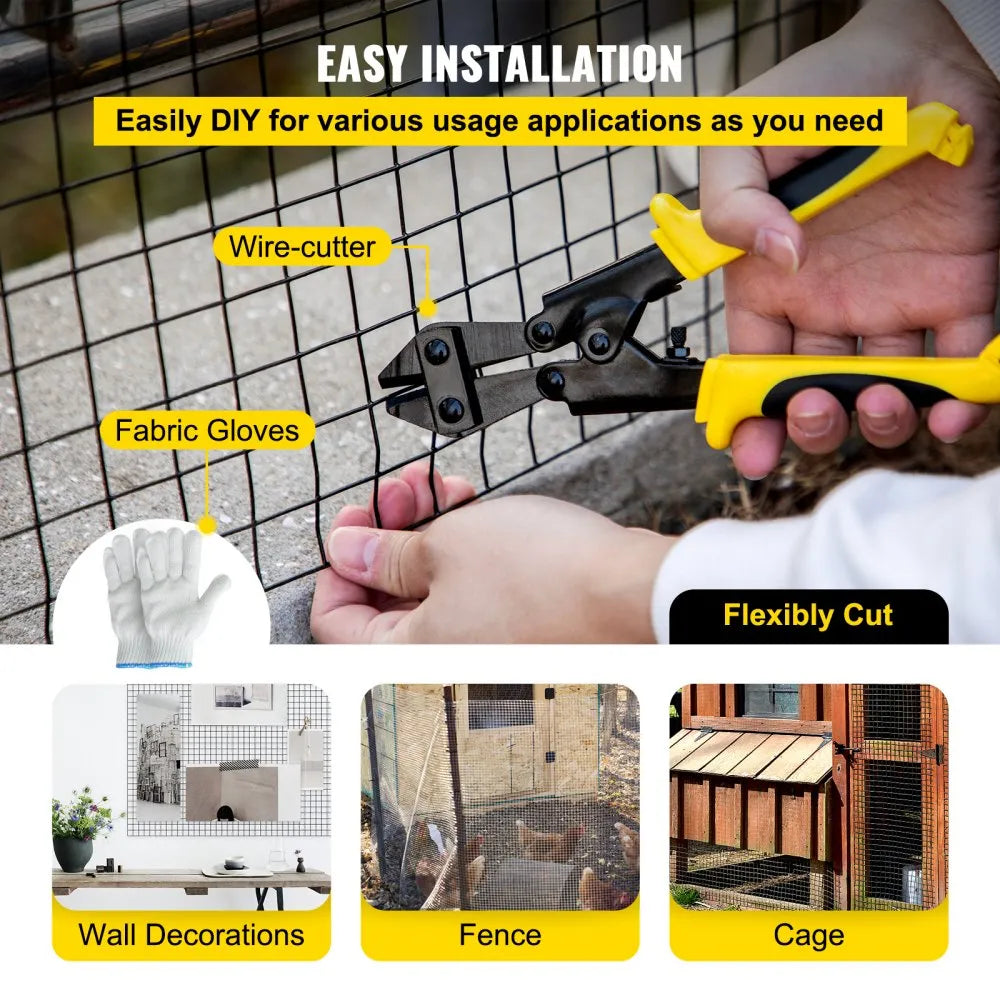 VEVOR Hardware Cloth, 36" x 50' & 1"x1" Mesh Size, Galvanized Steel Vinyl Coated 16 Gauge Chicken Wire Fencing with A Cutting Plier & A Pair of Fabric Gloves, for Garden Fencing & Pet Enclosures,
