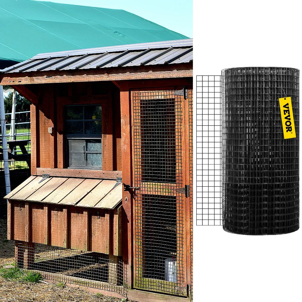 VEVOR Hardware Cloth, 36" x 50' & 1"x1" Mesh Size, Galvanized Steel Vinyl Coated 16 Gauge Chicken Wire Fencing with A Cutting Plier & A Pair of Fabric Gloves, for Garden Fencing & Pet Enclosures,