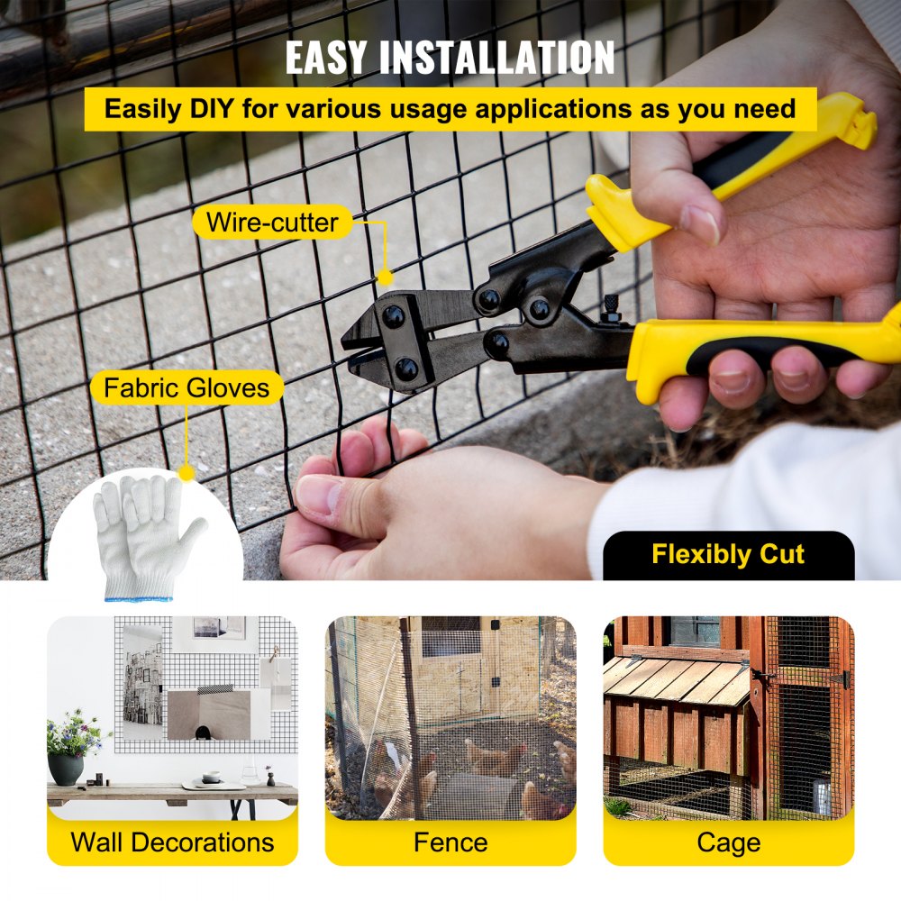 VEVOR Hardware Cloth, 48\" x 50\' & 1\"x1\" Mesh Size, Galvanized Steel Vinyl Coated 16 Gauge Chicken Wire Fencing with A Cutting Plier & A Pair of Fabric Gloves, for Garden Fencing & Pet Enclosures,