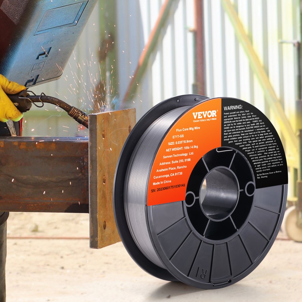 VEVOR Flux Core Welding Wire, E71T-GS 0.035-inch 10LBS, Gasless Mild Steel MIG Welding Wire with Low Splatter for All Position Arc Welding and Outdoor Use