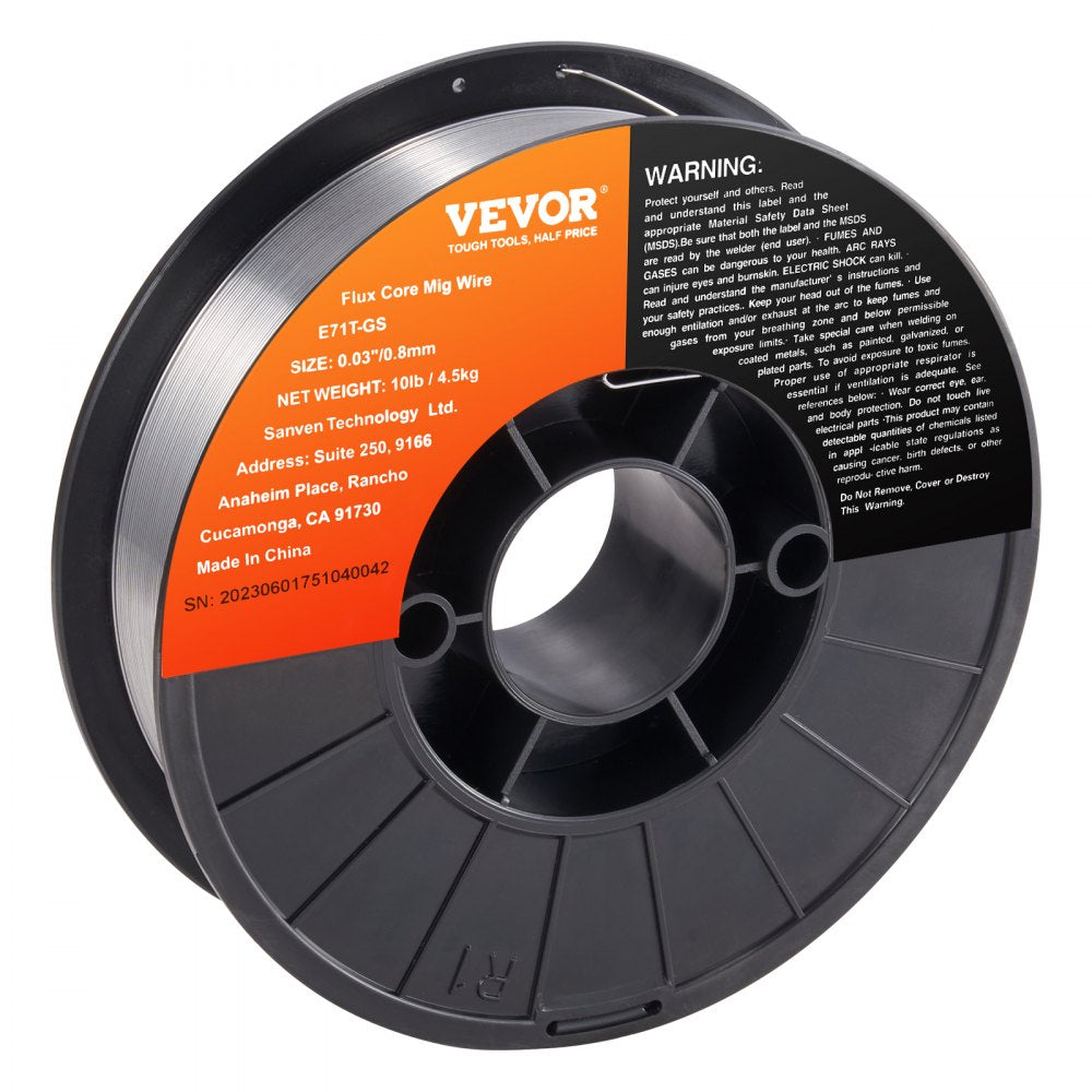 VEVOR Flux Core Welding Wire, E71T-GS 0.030-inch 10LBS, Gasless Mild Steel MIG Welding Wire with Low Splatter for All Position Arc Welding and Outdoor Use