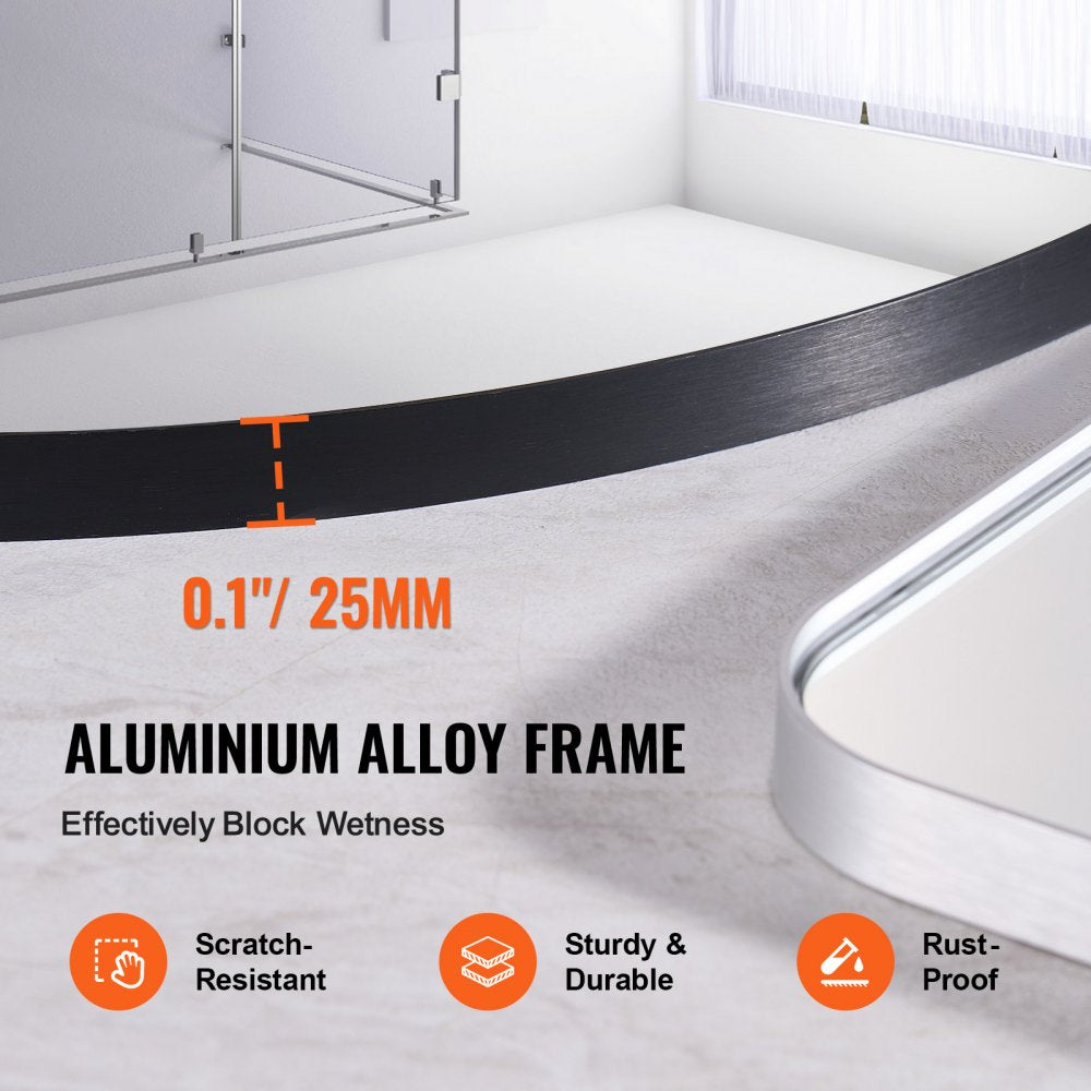 VEVOR Wall Mounted Makeup Mirror, 0.15" Thick, 30 in Mirror with Aluminium Alloy Frame & Explosion-Proof Film, Scratch-Resistant Mirror with Z-Shaped Bracket, Fit for Bathroom/Bedroom/Living Room