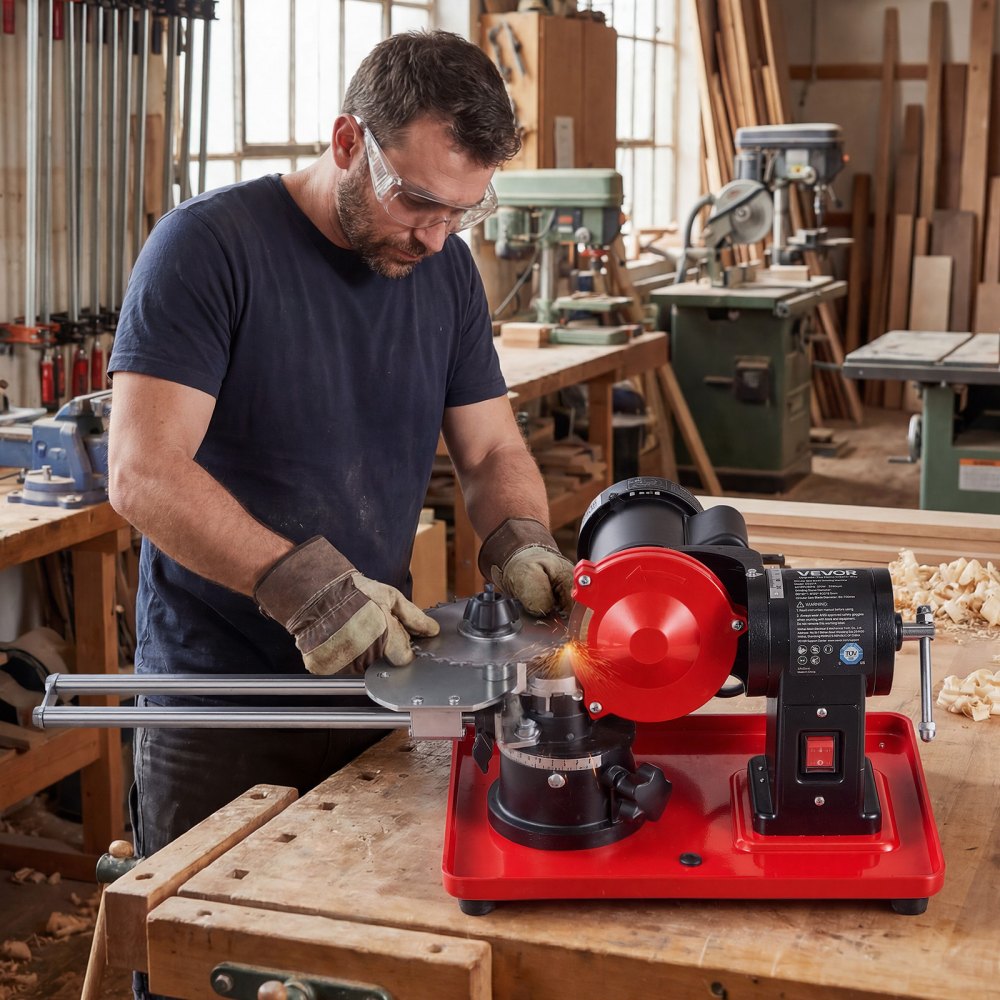 VEVOR Circular Saw Blade Sharpener, 370W 3590RPM Rotary Angle Mill Grinder Sharpening Machine with 5" Grinding Wheel & 6 Saw Centerings - Fits Φ3.2" to Φ27.5" Circular Saw Blades