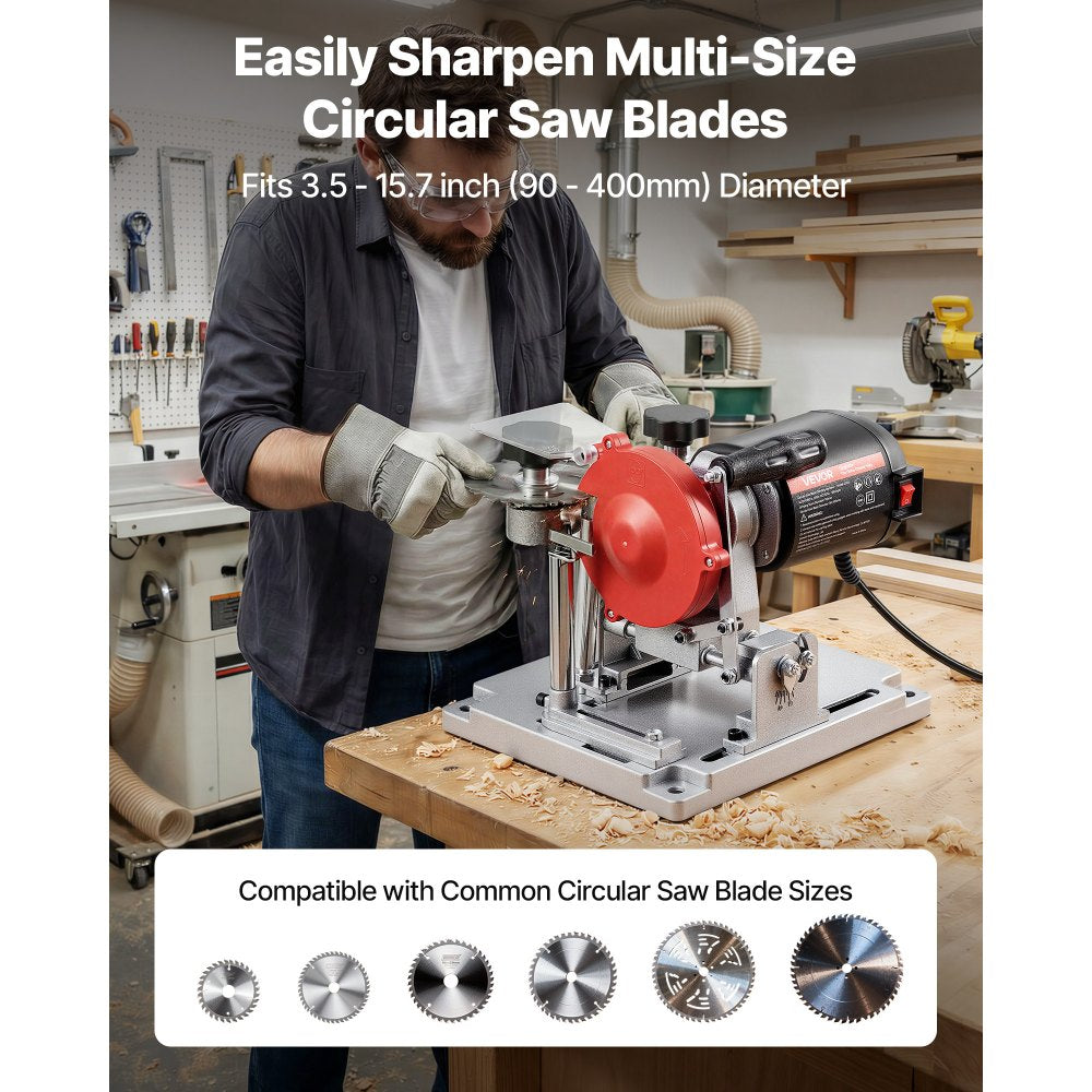 VEVOR Circular Saw Blade Sharpener, 140W 3800RPM Electric Saw Blade Sharpening Machine with 4" Ceramic & Diamond Grinding Wheels - Fits 3.5" to 15.7" Diameter Circular Saw Blades