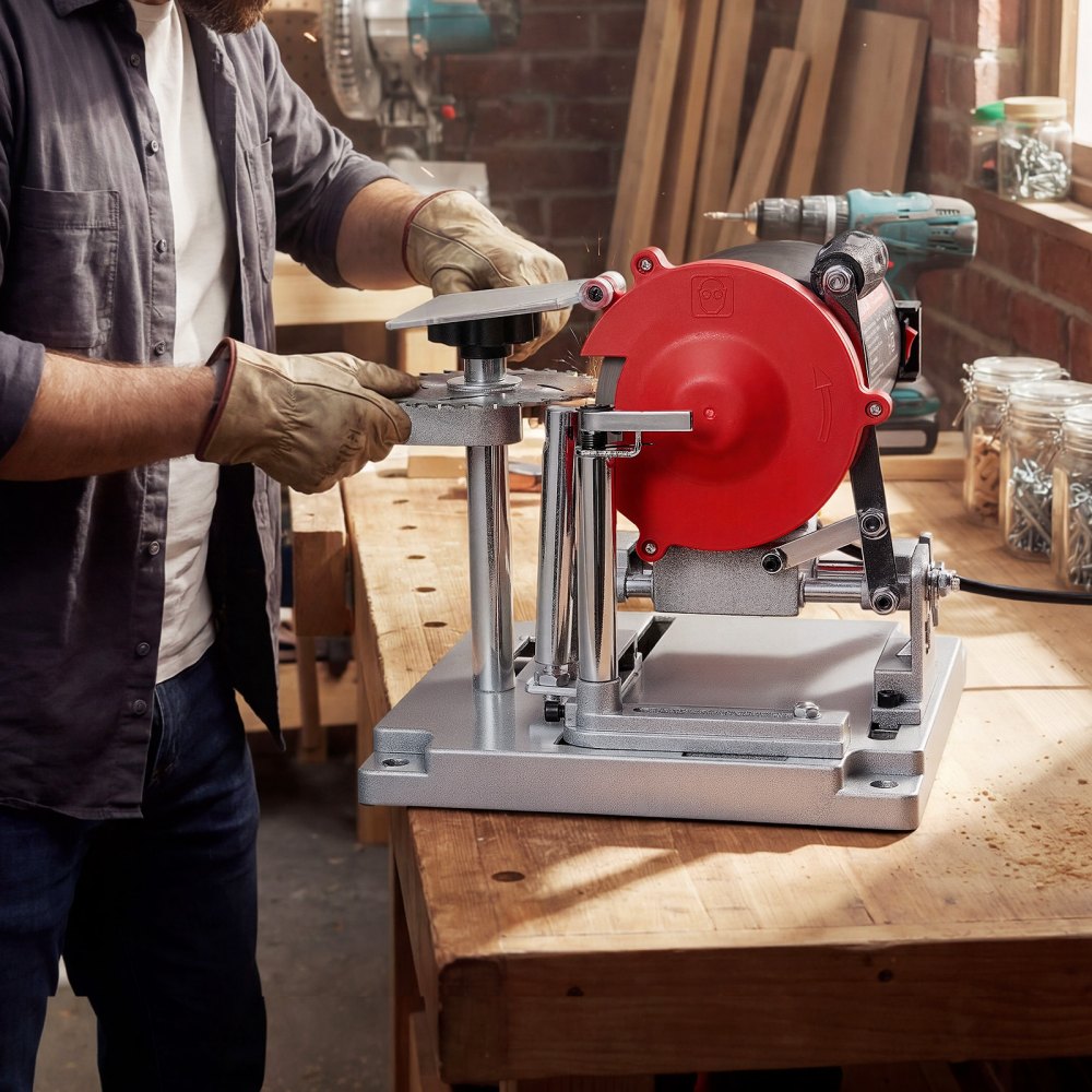 VEVOR Circular Saw Blade Sharpener, 140W 3800RPM Electric Saw Blade Sharpening Machine with 4" Ceramic & Diamond Grinding Wheels - Fits 3.5" to 15.7" Diameter Circular Saw Blades