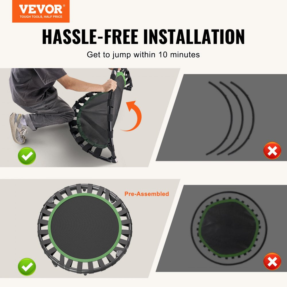 VEVOR Foldable Mini Trampoline, 36 Inch Fitness Rebounder, Max Load 220 lbs Exercise Trampoline, Stable & Quiet Indoor Small Workout Trampoline, Mini Trampoline for Adults Indoor/Garden Workout