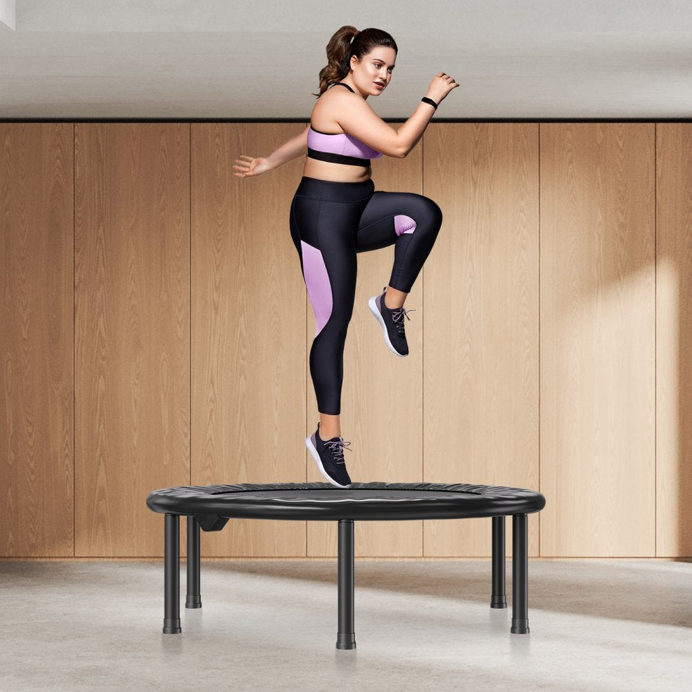 VEVOR Foldable Mini Trampoline, 36 Inch Fitness Rebounder, Max Load 220 lbs Exercise Trampoline, Stable & Quiet Indoor Small Workout Trampoline, Mini Trampoline for Adults Indoor/Garden Workout