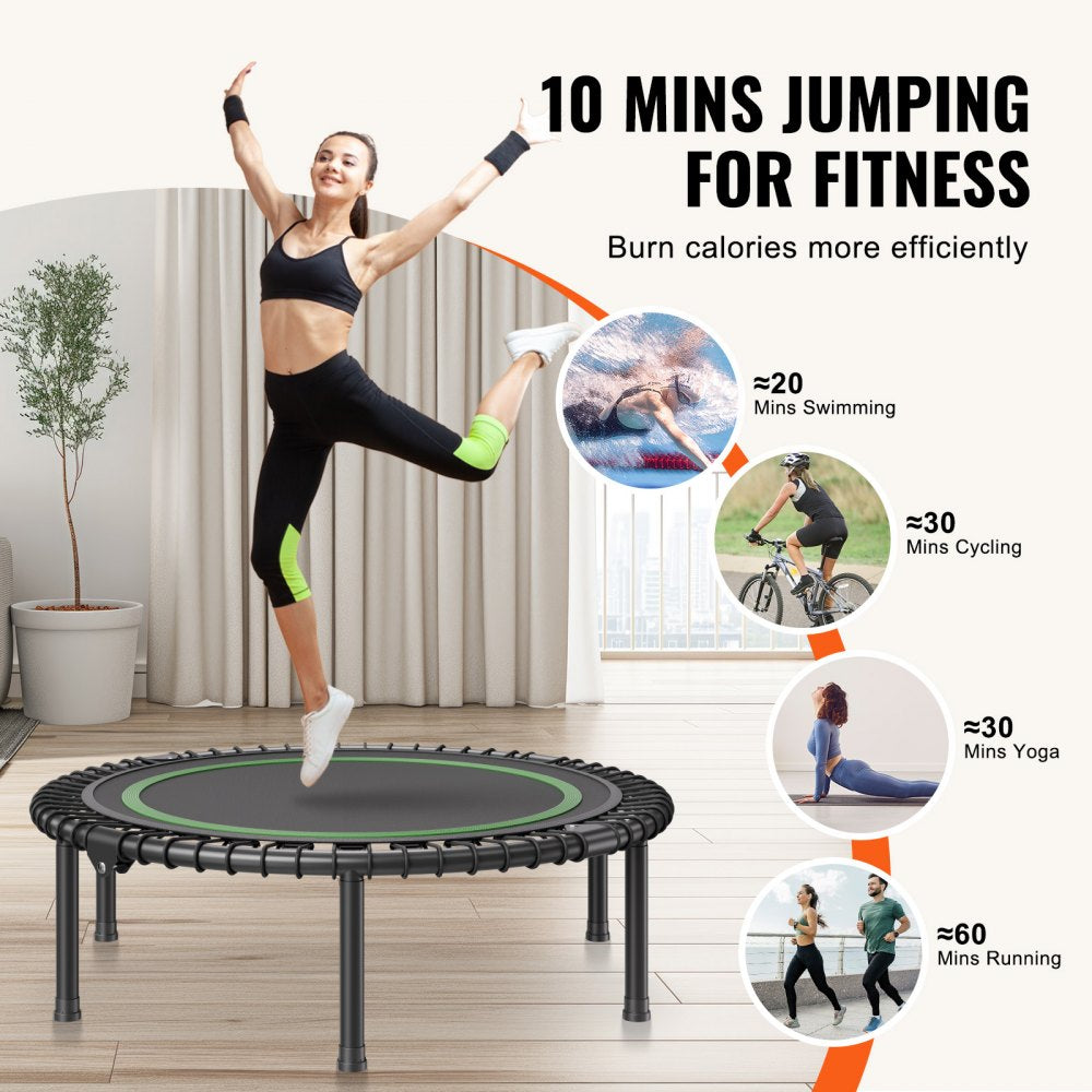 VEVOR Foldable Mini Trampoline, 40 Inch Fitness Rebounder, Max Load 330 lbs Exercise Trampoline, Stable & Quiet Indoor Small Workout Trampoline, Mini Trampoline for Adults Indoor/Garden Workout