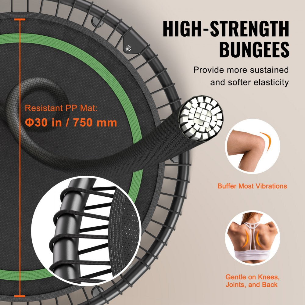 VEVOR Foldable Mini Trampoline, 40 Inch Fitness Rebounder, Max Load 330lbs Exercise Trampoline, Stable & Quiet Trampoline with 4 Level Height Adjustable Foam Handle, for Adults Indoor/Garden Workout