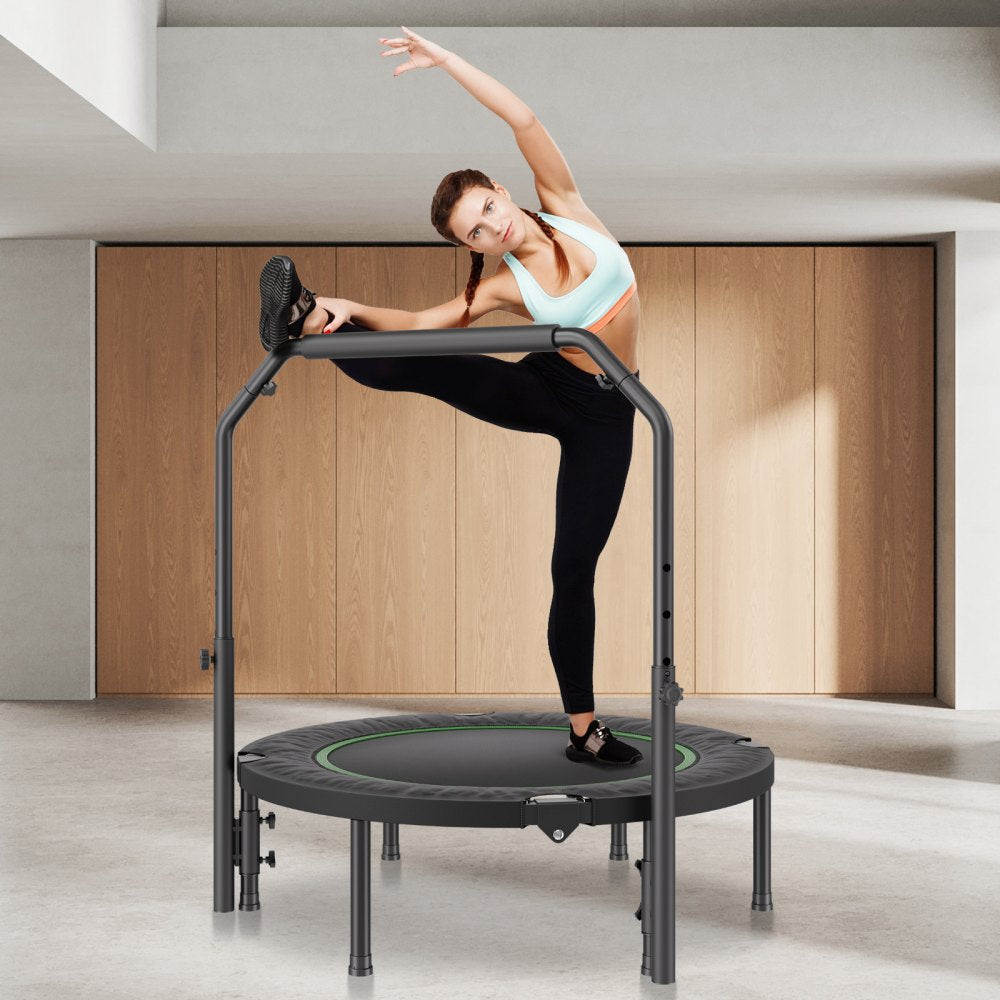 VEVOR Foldable Mini Trampoline, 40 Inch Fitness Rebounder, Max Load 330lbs Exercise Trampoline, Stable & Quiet Trampoline with 4 Level Height Adjustable Foam Handle, for Adults Indoor/Garden Workout