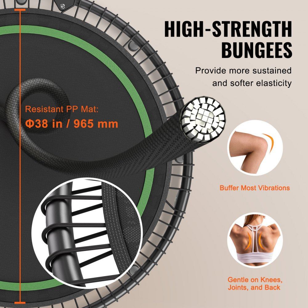 VEVOR Foldable Mini Trampoline, 51 Inch Fitness Rebounder, Max Load 450lbs Exercise Trampoline, Stable & Quiet Trampoline with 4 Level Height Adjustable Foam Handle, for Adults Indoor/Garden Workout