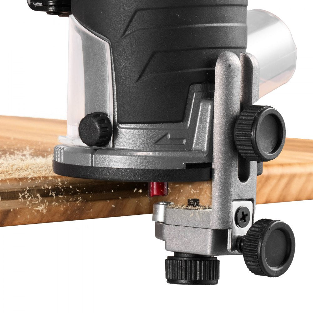 VEVOR Wood Router, 1 HP 710W, Variable Speed Palm Router Tool with 1/4 in Collet, Compact Edge Wood Trimmer with Fixed, Plunge & Tilt Base, Soft Start, for Woodworking, Trimming, DIY Projects, Corded