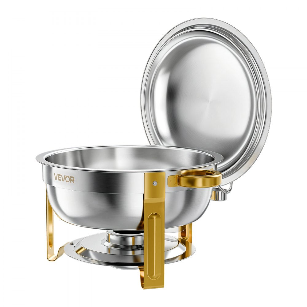 VEVOR 4 Packs Chafing Dishes for Buffet Set, 6QT Stainless Steel Chafer, for Banquet Party Wedding Catering Events, Round Stackable Buffet Servers and Warmers, with 4 Pots and Fuel Holder