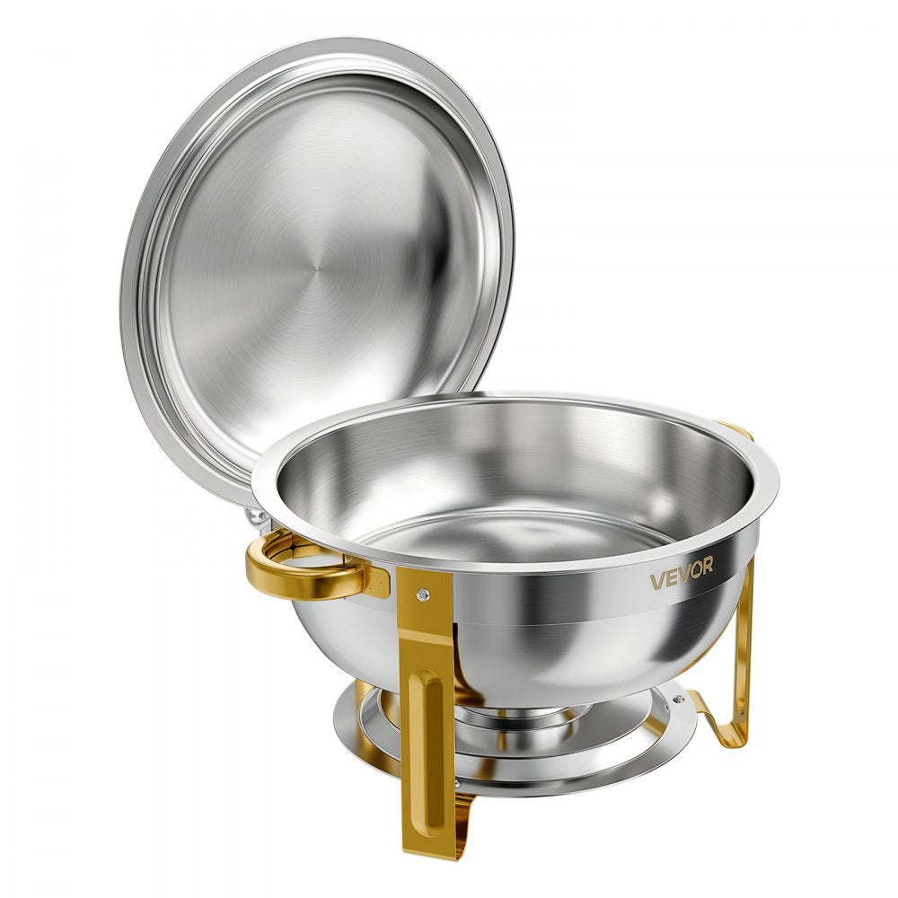 VEVOR 4 Packs Chafing Dishes for Buffet Set, 6QT Stainless Steel Chafer, for Banquet Party Wedding Catering Events, Round Stackable Buffet Servers and Warmers, with 4 Pots and Fuel Holder