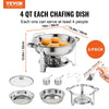 VEVOR Chafing Dish Buffet Set, 4 Qt 2 Pack, Stainless Steel Chafer with 2 Full Size Pans, Round Catering Warmer Server with Vented Glass Lid Water Pan Stand Fuel Holder Hook Spoon, at Least 4 People E