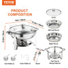 VEVOR Chafing Dish Buffet Set, 4 Qt 2 Pack, Stainless Steel Chafer with 2 Full Size Pans, Round Catering Warmer Server with Vented Glass Lid Water Pan Stand Fuel Holder Hook Spoon, at Least 4 People E