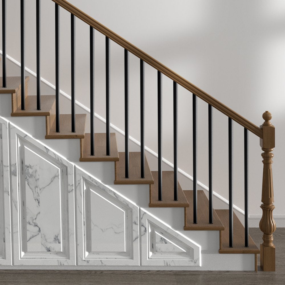 VEVOR Staircase Balusters 101 Pack, 26 In Aluminum Stair Balusters, 3/4 Inch Water-Proof Round Metal Spindle Railing, Hollow Deck Railing with Rail Caps & Screws for Stairs, Porch, Patio, Matte Black