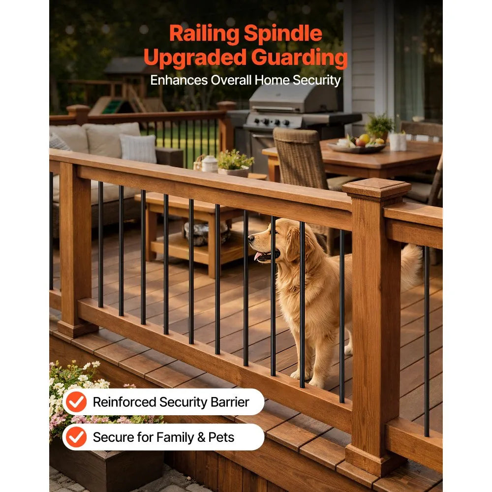 VEVOR 125 Pack Deck Balusters, 26 in Aluminum Railing Spindles, 3/4 in Diameter Hollow Round Metal Decking Stair Balusters with Connectors, Screws, for Deck, Porch & Staircase Railing Fence, Black