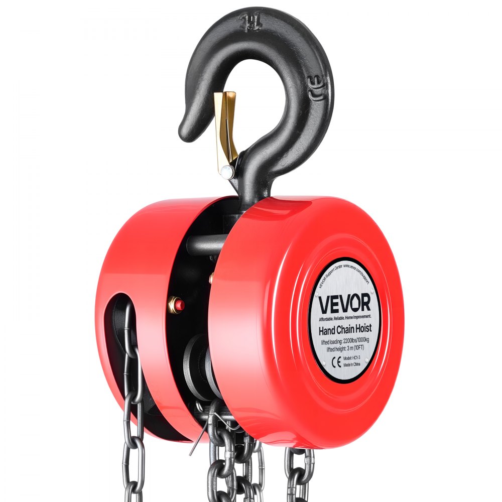VEVOR Hand Chain Hoist, 1 Ton 2200 lbs Capacity, Manual Chain Block with Upgrade G70 Galvanized Chain, 10 ft Lifting Height, Heavy Duty Pulley Hoist for Garage Warehouse Automotive Machinery, Red