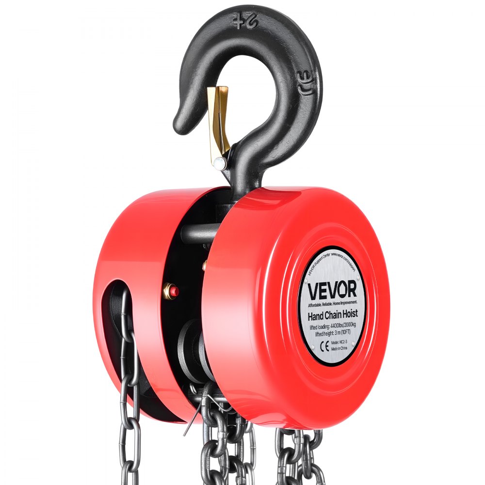 VEVOR Hand Chain Hoist, 2 Ton 4400 lbs Capacity, Manual Chain Block with Upgrade G70 Galvanized Chain, 10 ft Lifting Height, Heavy Duty Pulley Hoist for Garage Warehouse Automotive Machinery, Red