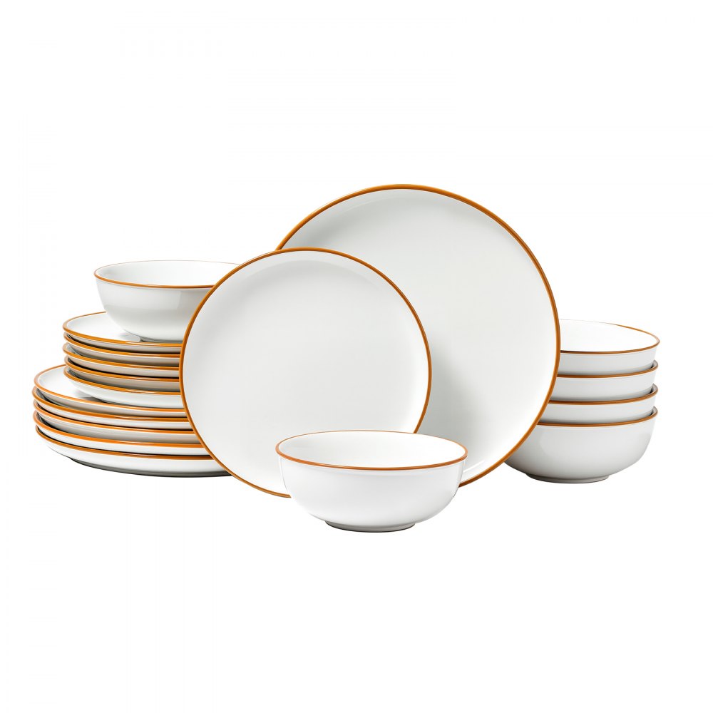VEVOR Dinnerware Set, Service for 6 (18 PCS), Round Plates and Bowls Sets, Scratch Resistant Ceramic Dinner Ware, Dishwasher and Microwave Suitable Kitchen Dish, for Dessert Salad Soup Pasta, White