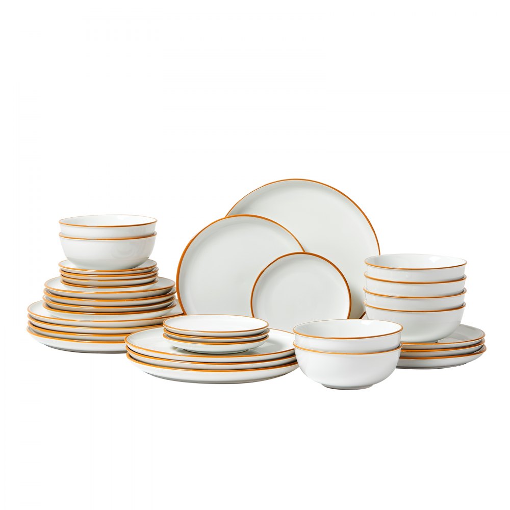 VEVOR Dinnerware Set, Service for 8 (32 PCS), Round Plates and Bowls Sets, Scratch Resistant Ceramic Dinner Ware, Dishwasher and Microwave Suitable Kitchen Dish, for Dessert Salad Soup Pasta, White