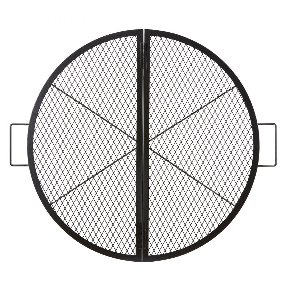 VEVOR X-Marks Fire Pit Grill Grate, Foldable Round Cooking Grate, Heavy Duty Steel Campfire BBQ Grill Grid with Handle and Support X Wire, Portable Camping Cookware for Outside Party, 36 Inch Black