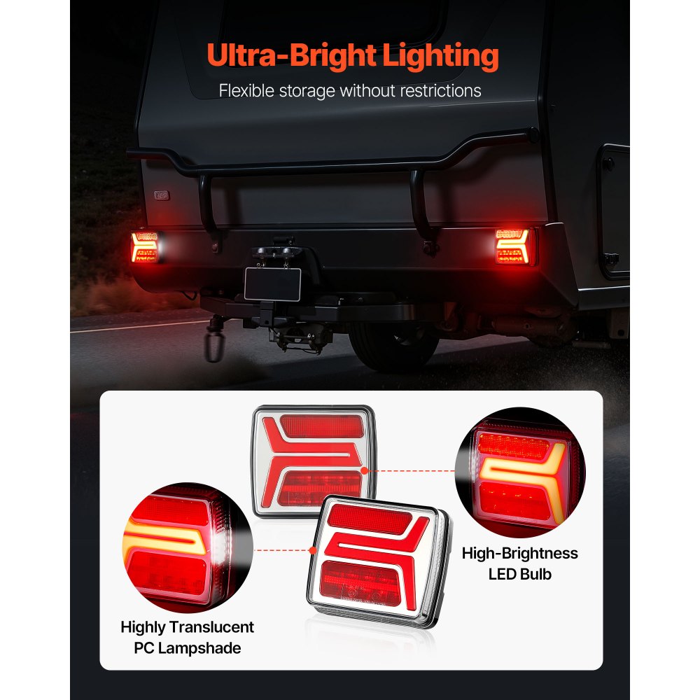 VEVOR Trailer Lights, 2PCS 12V Square Magnetic LED Trailer Tail Lights Kit with Stop Brake Turn Tail License Lamp, Waterproof Tow Lighting Kit with Wiring Harness for Boat Truck Camper RV Snowmobile