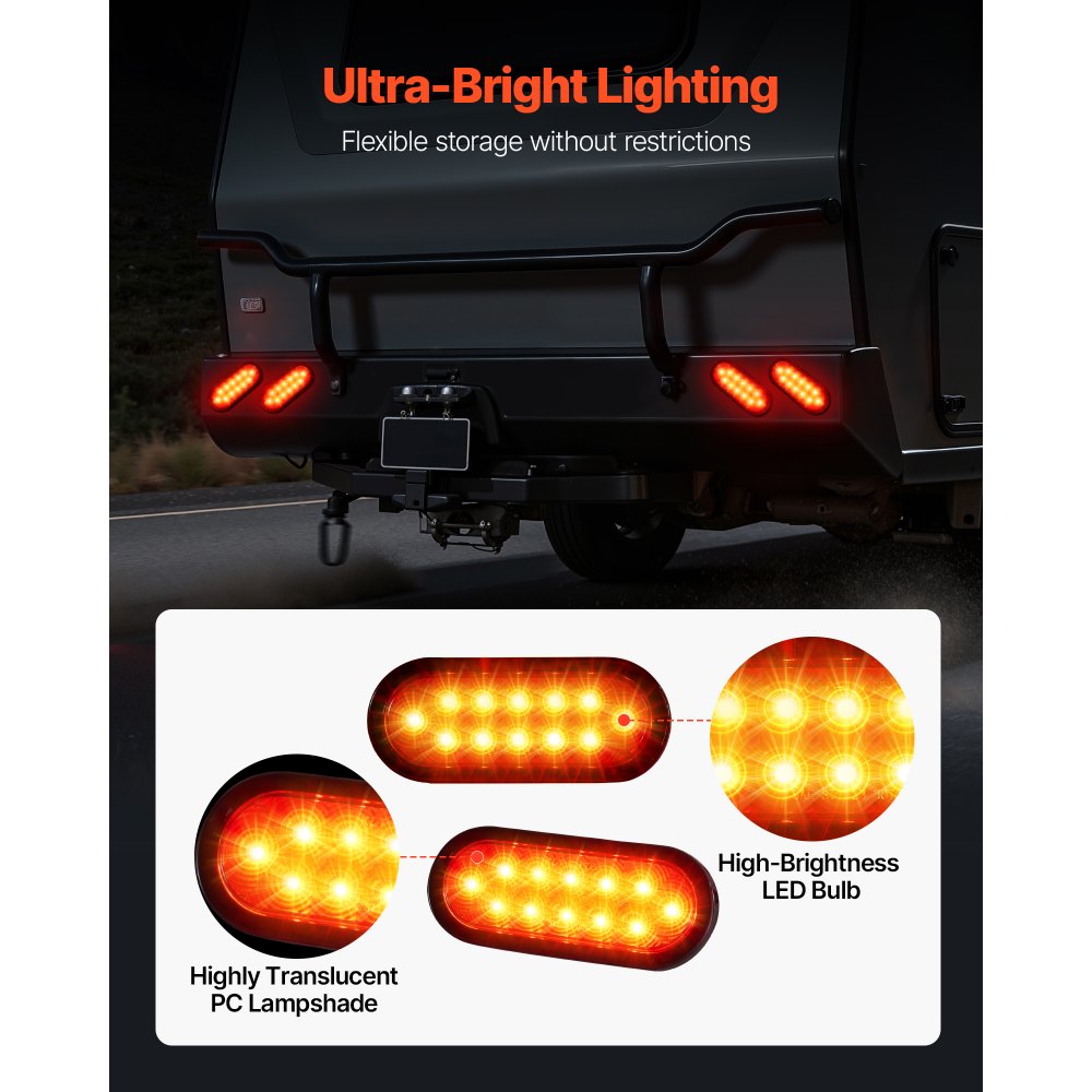 VEVOR Trailer Lights, 4PCS 12V Oval LED Trailer Tail Lights Kit with Stop Brake Turn Tail Lamp, Waterproof Tow Lighting Kit for Boat Truck Camper RV Snowmobile Bus Caravan, 2 Mounting Options, Red