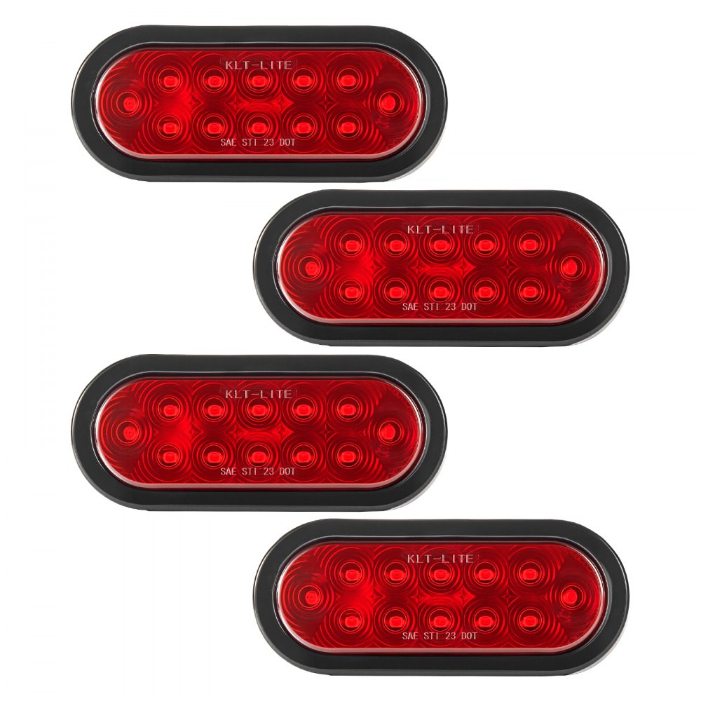 VEVOR Trailer Lights, 4PCS 12V Oval LED Trailer Tail Lights Kit with Stop Brake Turn Tail Lamp, Waterproof Tow Lighting Kit for Boat Truck Camper RV Snowmobile Bus Caravan, 2 Mounting Options, Red