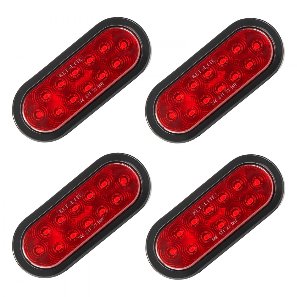 VEVOR Trailer Lights, 4PCS 12V Oval LED Trailer Tail Lights Kit with Stop Brake Turn Tail Lamp, Waterproof Tow Lighting Kit for Boat Truck Camper RV Snowmobile Bus Caravan, 2 Mounting Options, Red