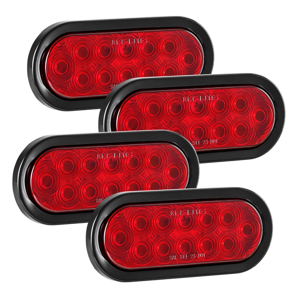VEVOR Trailer Lights, 4PCS 12V Oval LED Trailer Tail Lights Kit with Stop Brake Turn Tail Lamp, Waterproof Tow Lighting Kit for Boat Truck Camper RV Snowmobile Bus Caravan, 2 Mounting Options, Red