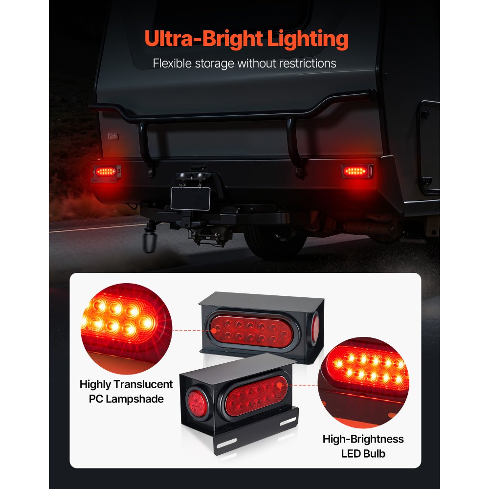 VEVOR Trailer Lights, 10-30V LED Trailer Tail Lights Kit with Stop Brake Turn Tail Clearance (Side) Lamp, Left and Right Waterproof Tow Lighting Kit for Boat Truck Camper RV Snowmobile Bus Caravan