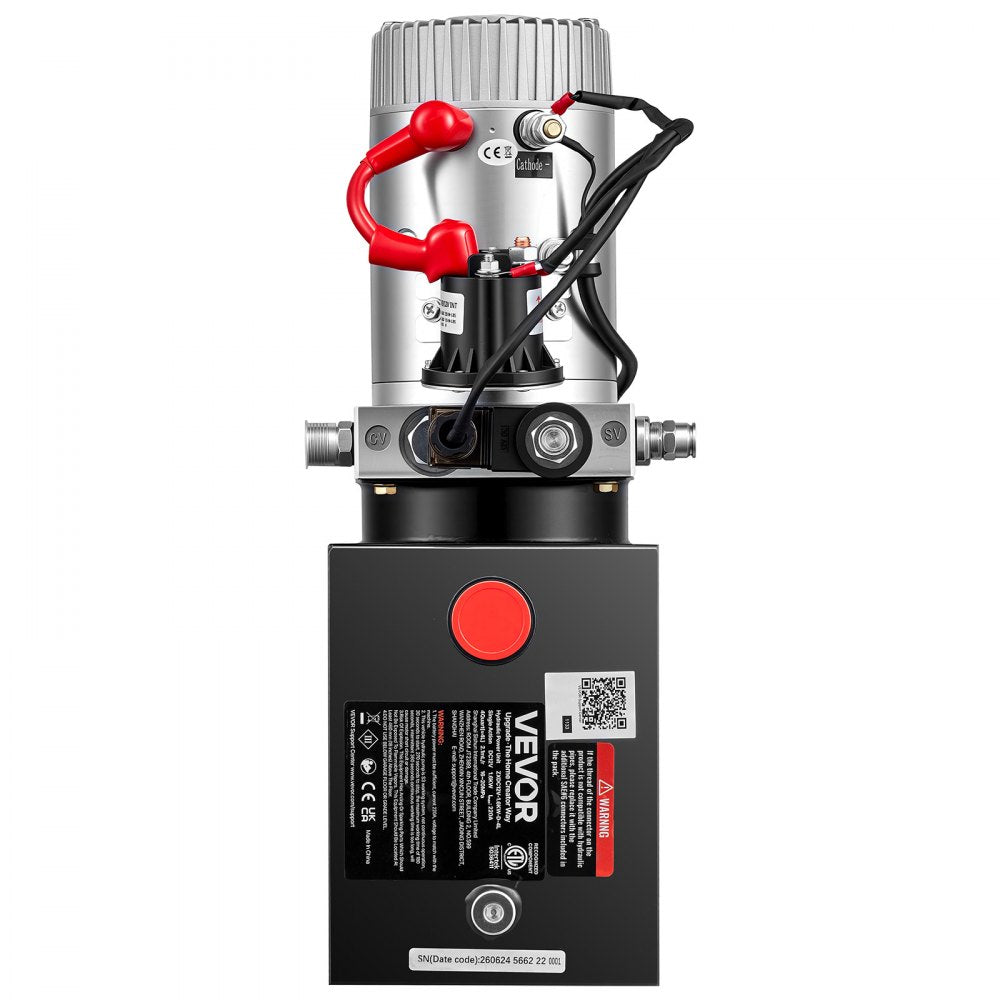 VEVOR 4 Quart Hydraulic Pump, Single Acting Hydraulic Power Unit, 3200 PSI Max Relief Pressure, 0.91 GPM Flow Rate, DC12V 1.6KW Power Unit for Dump Trailer Car Lifting (Horizontal Installation)