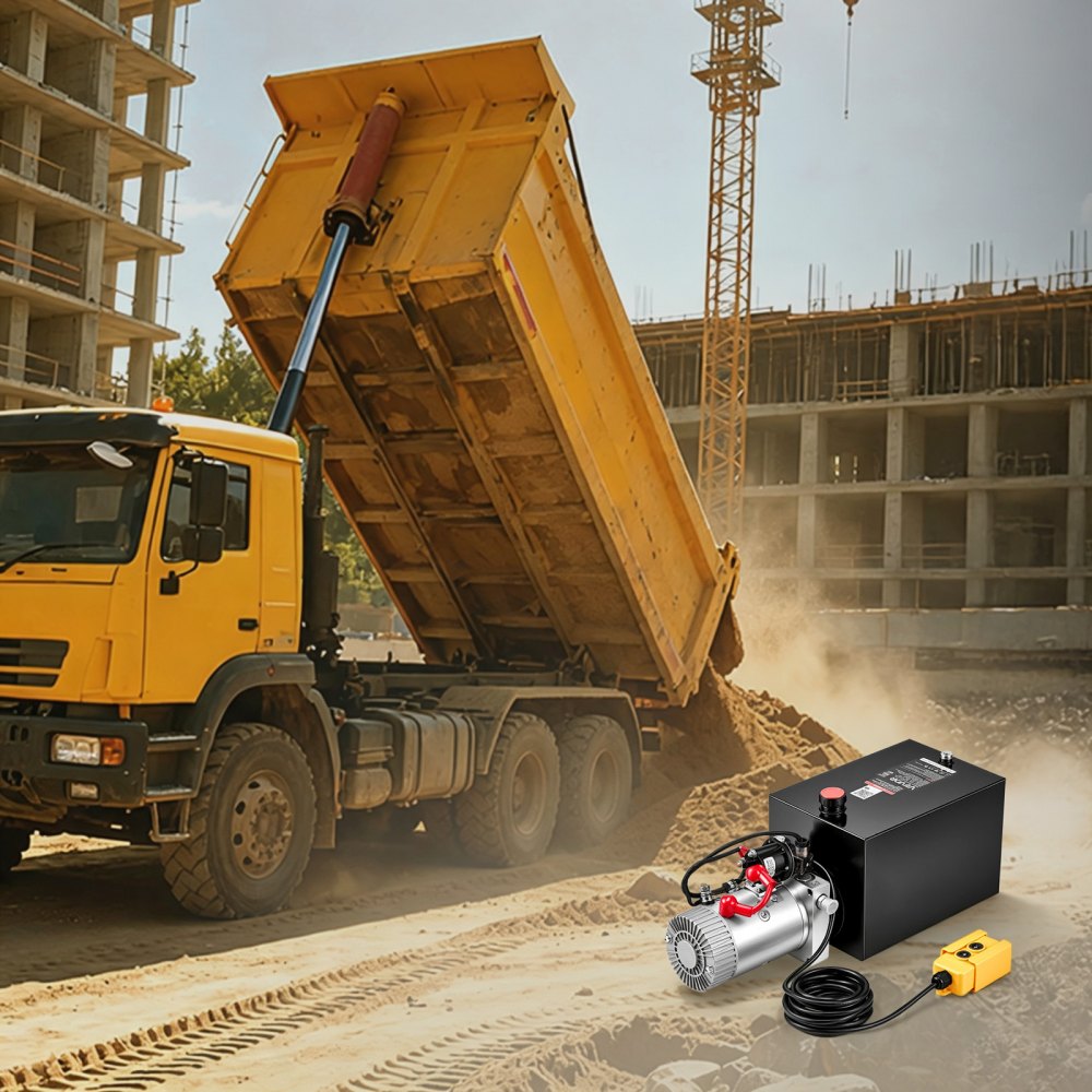 VEVOR 12 Quart Hydraulic Pump, Single Acting Hydraulic Power Unit, 3200 PSI Max Relief Pressure, 0.91 GPM Flow Rate, DC12V 1.6KW Power Unit for Dump Trailer Car Lifting (Horizontal Installation)