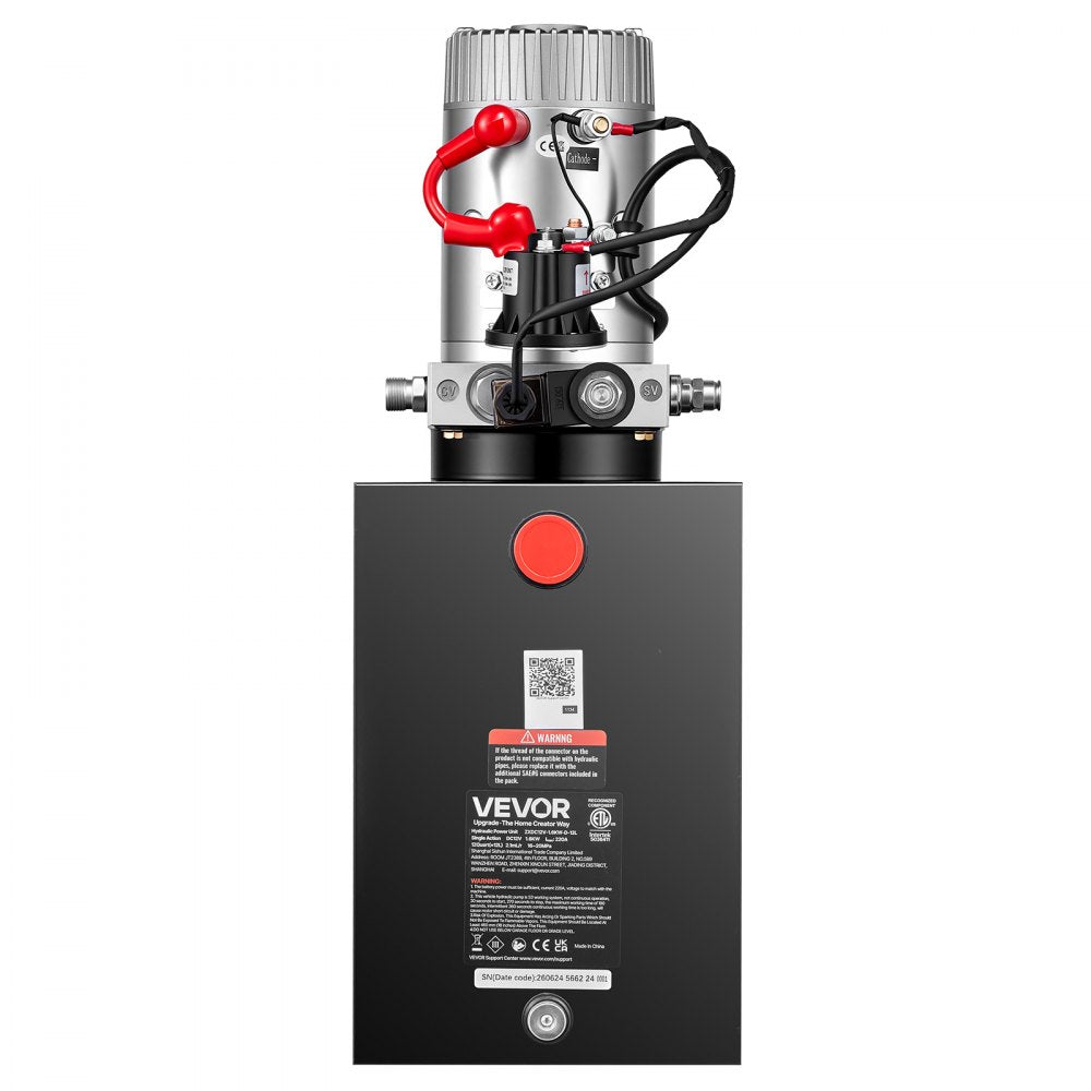 VEVOR 12 Quart Hydraulic Pump, Single Acting Hydraulic Power Unit, 3200 PSI Max Relief Pressure, 0.91 GPM Flow Rate, DC12V 1.6KW Power Unit for Dump Trailer Car Lifting (Horizontal Installation)