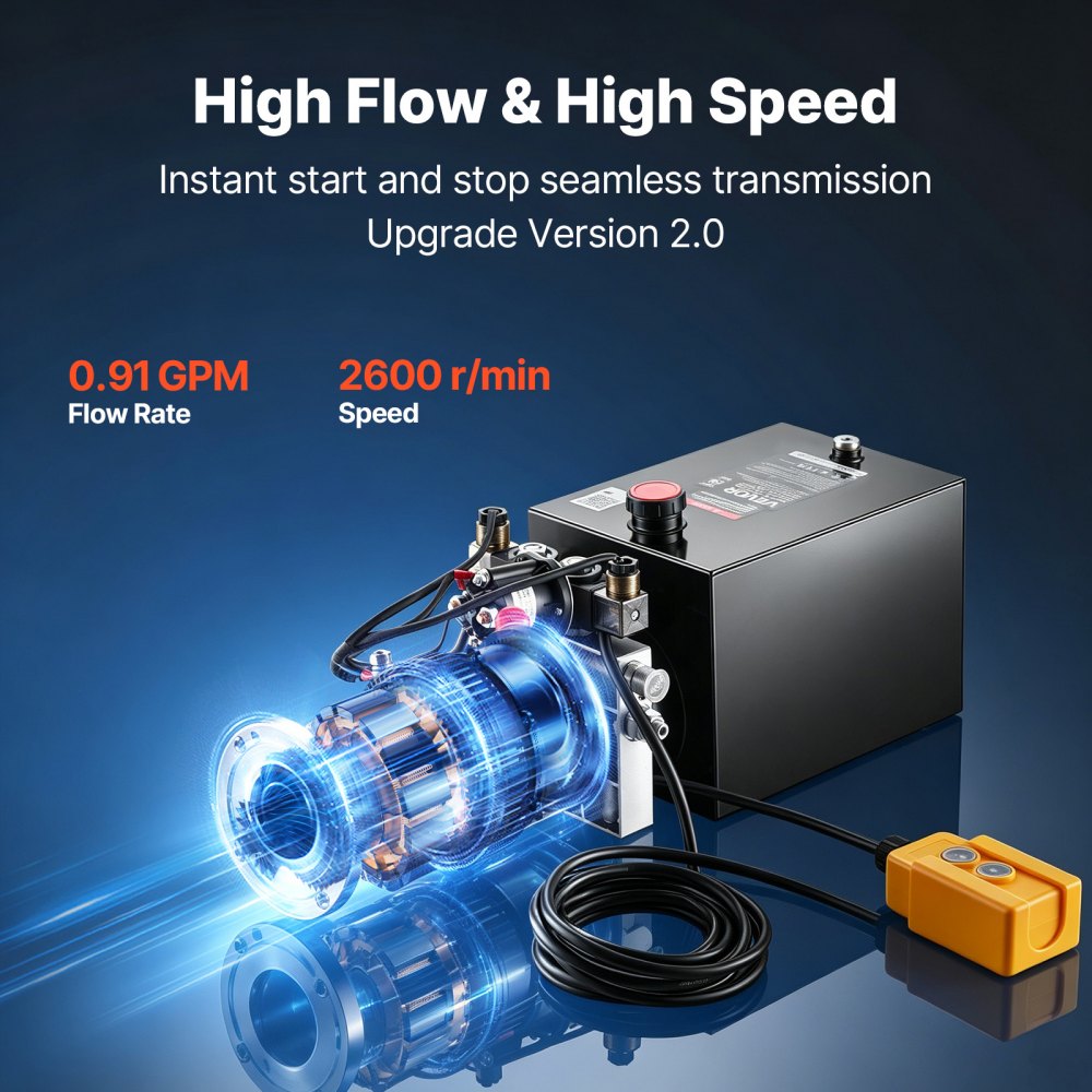 VEVOR 8 Quart Hydraulic Pump, Double Acting Dump Trailer Pump, 3200PSI Max Relief Pressure, 0.91 GPM Flow Rate, DC12V 1.6KW Hydraulic Power Unit for Dump Trailer Car Lifting (Horizontal Installation)