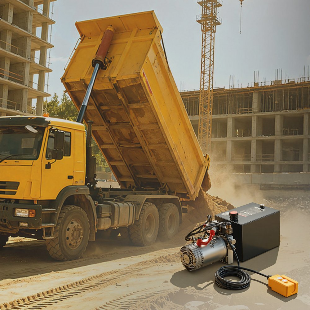 VEVOR 8 Quart Hydraulic Pump, Double Acting Dump Trailer Pump, 3200PSI Max Relief Pressure, 0.91 GPM Flow Rate, DC12V 1.6KW Hydraulic Power Unit for Dump Trailer Car Lifting (Horizontal Installation)