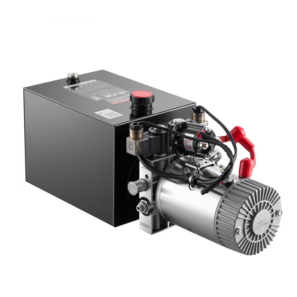 VEVOR 8 Quart Hydraulic Pump, Double Acting Dump Trailer Pump, 3200PSI Max Relief Pressure, 0.91 GPM Flow Rate, DC12V 1.6KW Hydraulic Power Unit for Dump Trailer Car Lifting (Horizontal Installation)