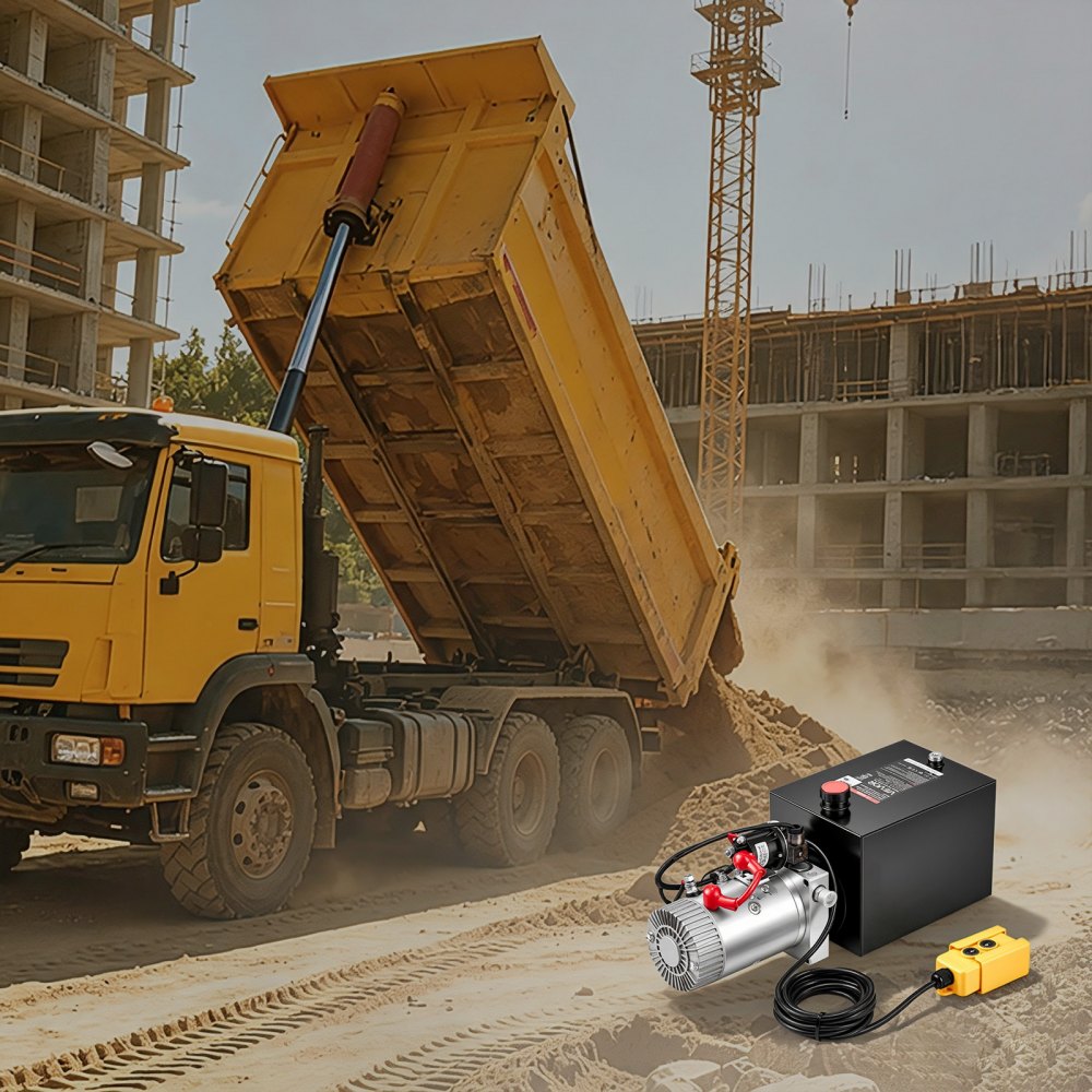 VEVOR 8 Quart Hydraulic Pump, Single Acting Hydraulic Power Unit, 3200 PSI Max Relief Pressure, 0.91 GPM Flow Rate, DC12V 1.6KW Power Unit for Dump Trailer Car Lifting (Horizontal Installation)