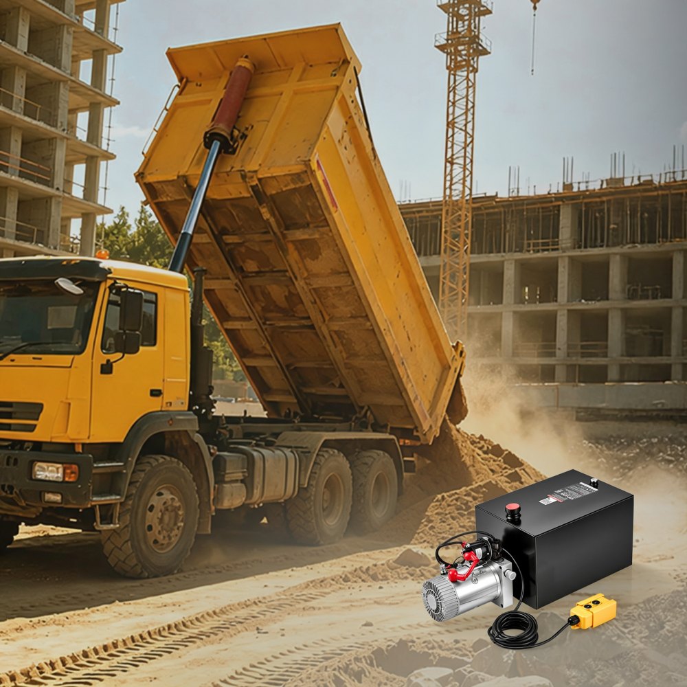 VEVOR 20 Quart Hydraulic Pump, Single Acting Hydraulic Power Unit, 3200 PSI Max Relief Pressure, 0.91 GPM Flow Rate, DC12V 1.6KW Power Unit for Dump Trailer Car Lifting (Horizontal Installation)