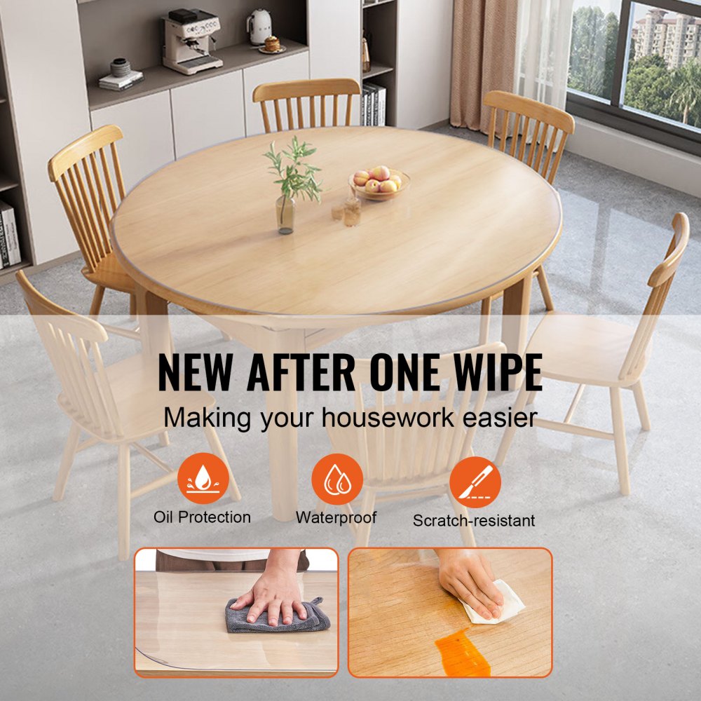VEVOR Clear Table Cover Protector, 42 inch/1068 mm Round Table Cover, 1.5 mm Thick PVC Plastic Tablecloth, Waterproof Desktop Protector for Writing Desk, Coffee Table, Dining Room Table