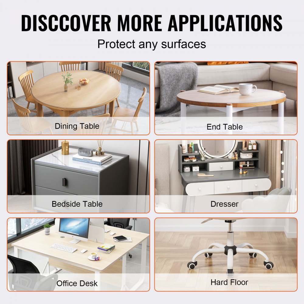 VEVOR Clear Table Cover Protector, 48 inch/1230 mm Round Table Cover, 1.5 mm Thick PVC Plastic Tablecloth, Waterproof Desktop Protector for Writing Desk, Coffee Table, Dining Room Table