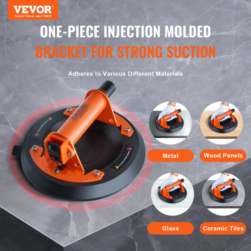 VEVOR Glass Suction Cup, 8" 615 lbs Load Capacity, Vacuum Suction Cup with ABS Handle and Carry Box, Heavy Duty Industrial Suction Cup Lifter Tool for Glass, Granite, Tile, Metal, Wood Panel Lifting