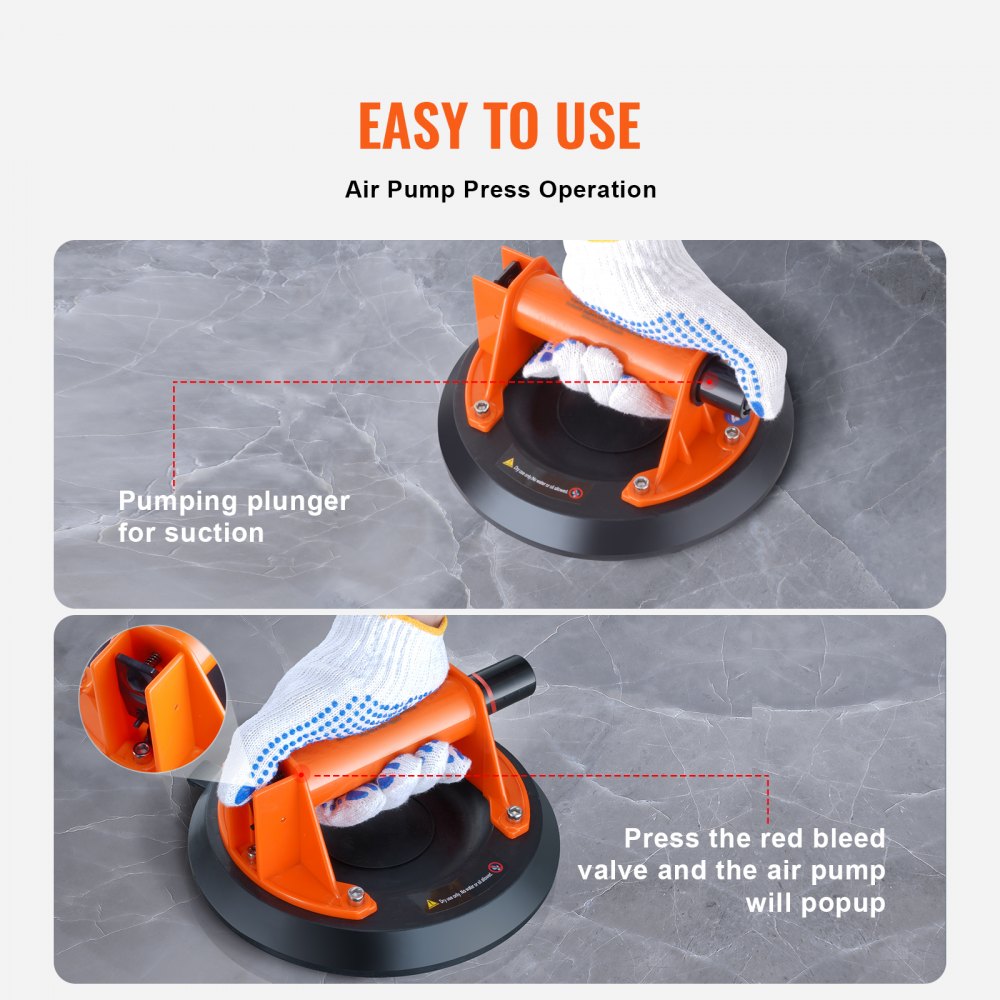 VEVOR Glass Suction Cup, 8" 2 Pack 615 lbs Load Capacity, Vacuum Suction Cup with ABS Handle and Carry Box, Heavy Duty Industrial Suction Cup Lifter Tool for Glass, Granite, Tile, Metal, Wood Lifting