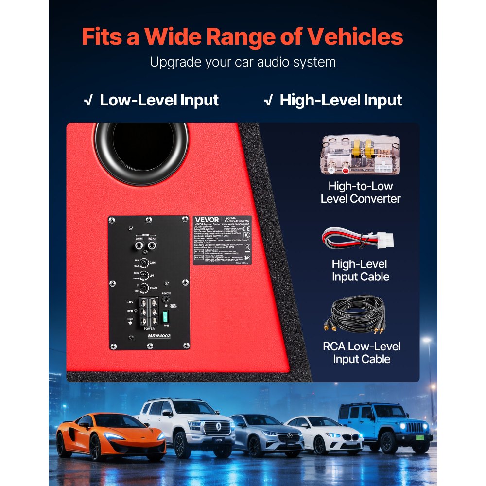 VEVOR Subwoofer Bass Package, 12 in, 245W RMS, Complete Car Audio Subwoofer and Amp Package, with Loaded Enclosure, Built-in Amplifier, and Wiring Kit, Slim Trapezoid , Compact for Car Audio Systems